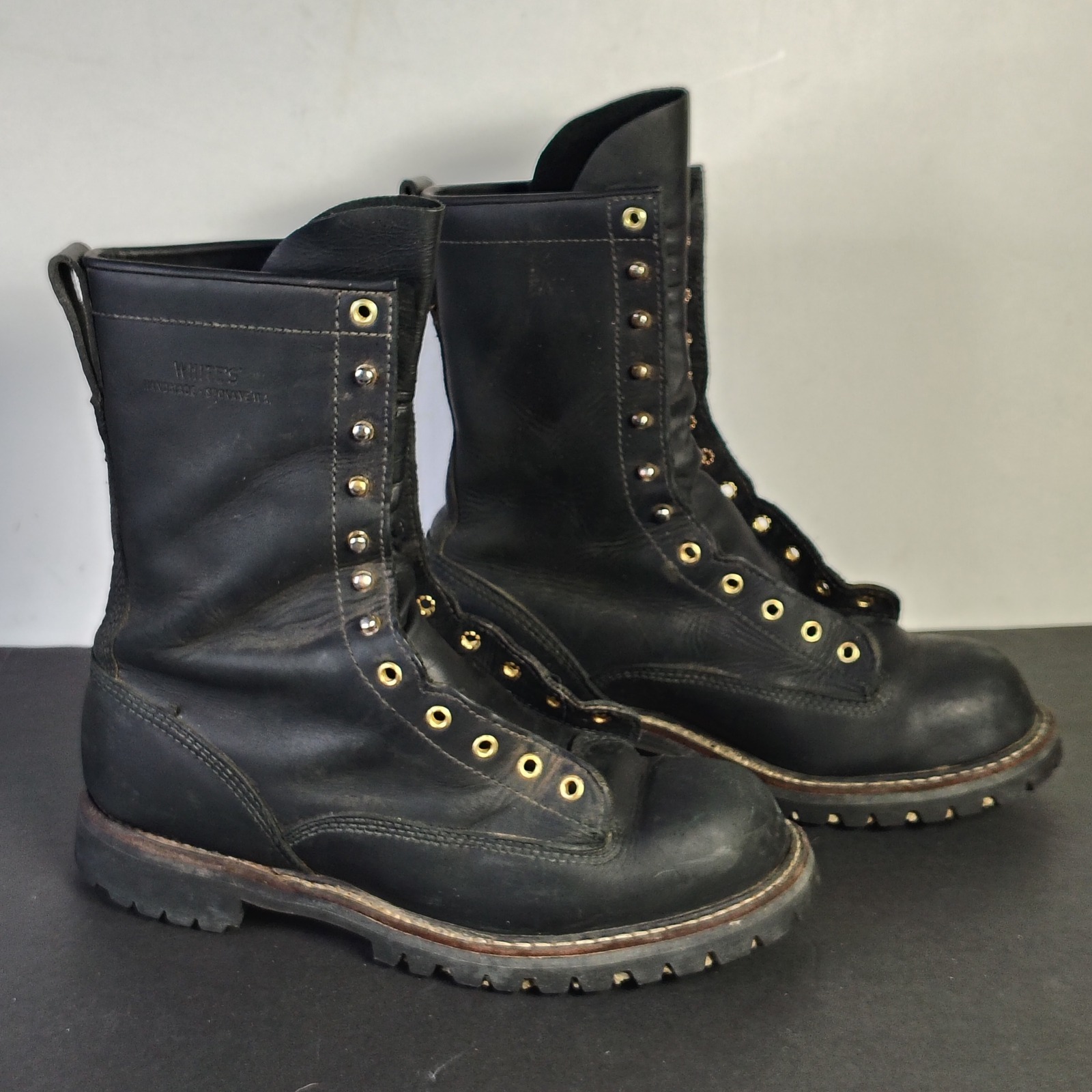 White's Boots Mens Smoke Jumper 10.5 D Black Leather Vibram Lug Sole Work Boots